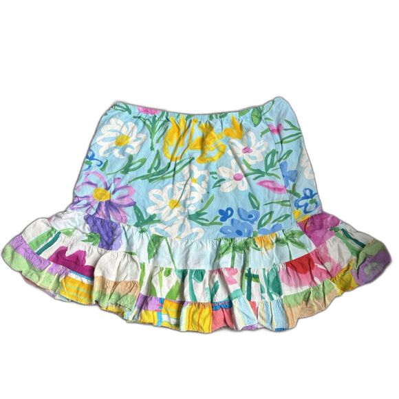 Vintage Jan’s World Multi colored bright Floral Tropical Ruffle Midi Skirt Sz 12 - Picture 1 of 4